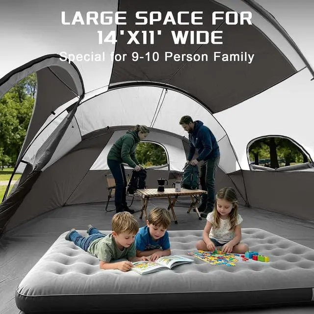 Alt view image 4 of 7 - 10 Person Camping Tent - Large Family Tent for Camping, Easy Set Up Portable Dome Tent, Windproof Outdoor Tent for Hiking, Backpacking, Traveling, 14'x11'x74''(H)