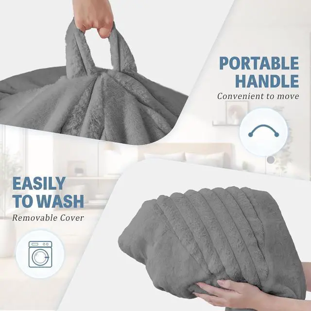 Alt view image 6 of 7 - 4FT Bean Bag Chairs Teardrop Bean Bag Chairs for Adults Beanbag Chair with Memory Foam Filled Soft Stripe Leaf alongside Plush Faux Fur Washable Cover for Dorm, Bedroom(Stripe DGY)