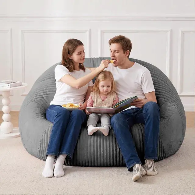 Alt view image 7 of 7 - 6FT Bean Bag Chairs Teardrop Bean Bag Chairs for Adults Beanbag Chair with Memory Foam Filled Soft Plush Leaf alongside Stripe Faux Fur Washable Cover for Dorm, Bedroom(Plush DGY)