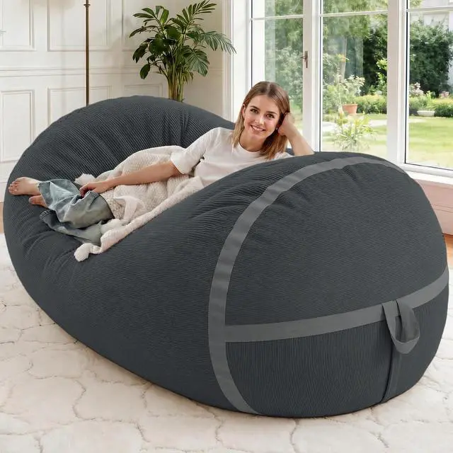 Main image of Bean Bag Chair, 5FT Large Bean Bag Chair with Removable Cover, Comfy Beanbag Chair with Memory Foam Filling, Bean Bag Sofa for Living Room Bedroom Reading Room, Dark Grey