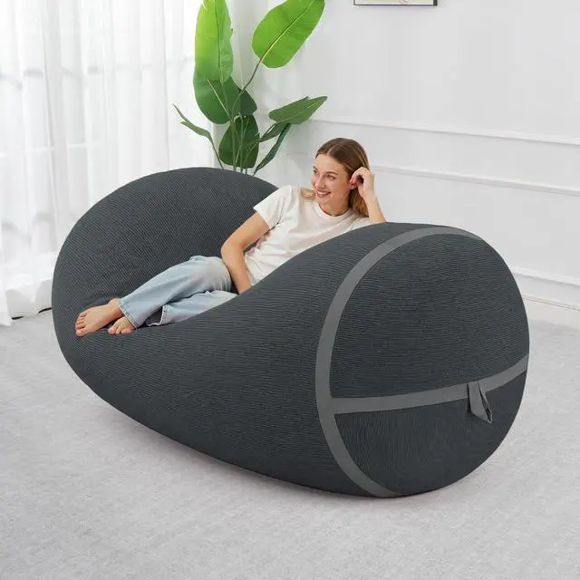 Alt view image 3 of 6 - Bean Bag Chair, 5FT Large Bean Bag Chair with Removable Cover, Comfy Beanbag Chair with Memory Foam Filling, Bean Bag Sofa for Living Room Bedroom Reading Room, Dark Grey