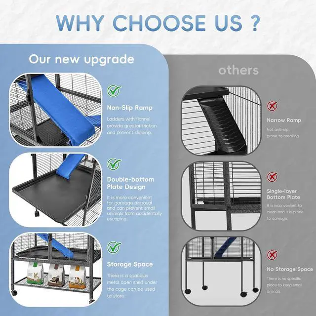 Alt view image 6 of 7 - 52''H Large Metal Rolling Ferrets Cage, 4-Tiers Small Animal Cages, Cage for Rats/Chinchillas, 0.5'' Bar Spacing for Ferret,Small Animal Cage w/Removable Ramp & Platform