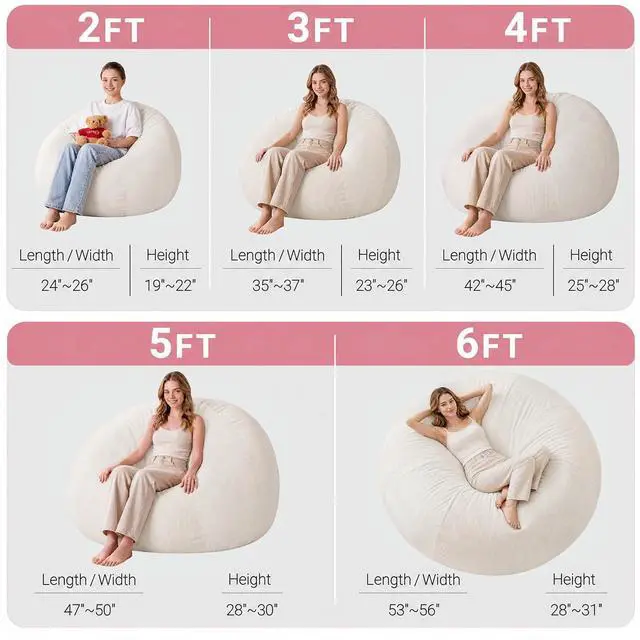 Alt view image 2 of 7 - 4FT Bean Bag Chair Teardrop Bean Bag Chairs for Adults beanbag with Memory Foam Filled with Dual-Tone Unique Combination Corduroy & Luxury Distressed Velvet Washable Cover,Velvet White