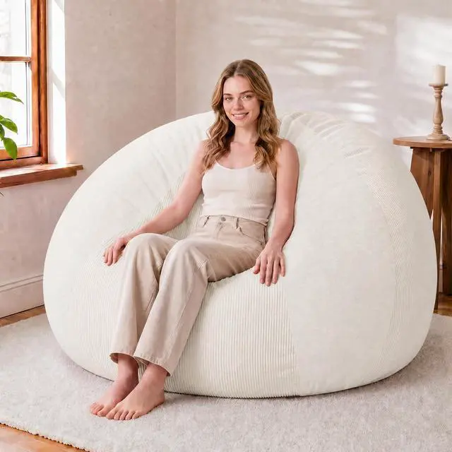 Main image of 5FT Bean Bag Chair Teardrop Bean Bag Chairs for Adults beanbag with Memory Foam Filled with Dual-Tone Unique Combination Corduroy & Luxury Distressed Velvet Washable Cover,Velvet White