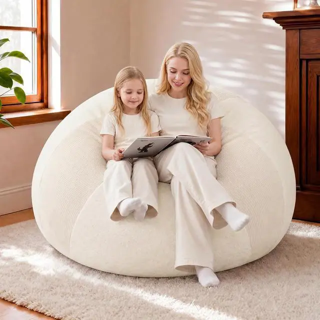 Alt view image 7 of 7 - 4FT Bean Bag Chair Teardrop Bean Bag Chairs for Adults beanbag with Memory Foam Filled with Dual-Tone Unique Combination Corduroy & Luxury Distressed Velvet Washable Cover,Corduroy White