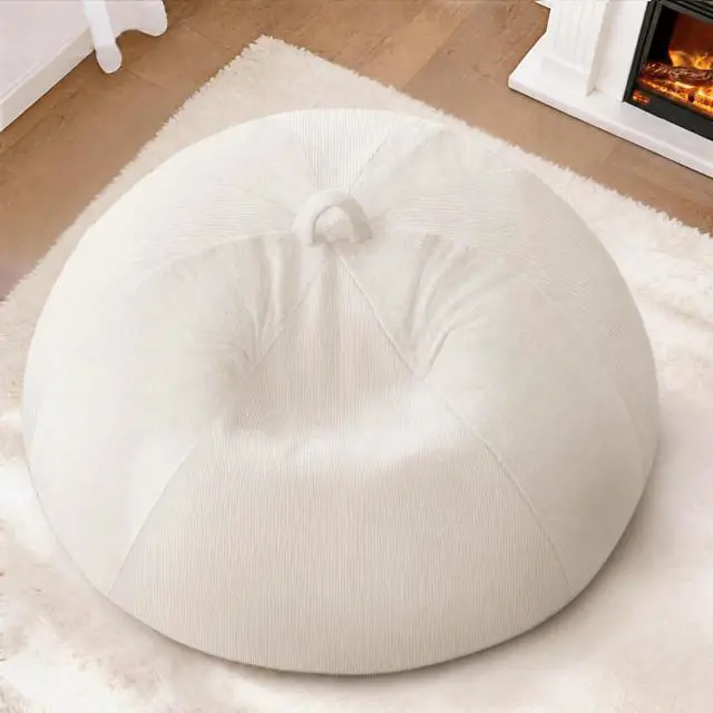 Alt view image 3 of 7 - 5FT Bean Bag Chair Teardrop Bean Bag Chairs for Adults beanbag with Memory Foam Filled with Dual-Tone Unique Combination Corduroy & Luxury Distressed Velvet Washable Cover,Velvet White