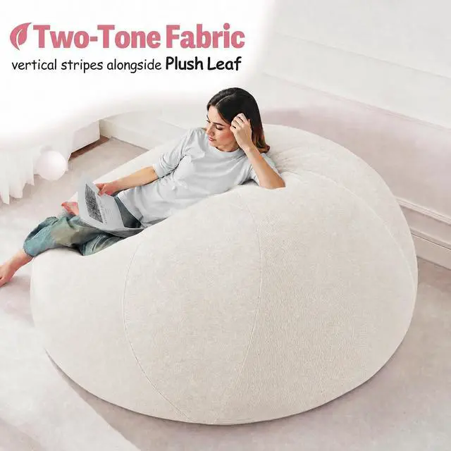 Alt view image 5 of 7 - 5FT Bean Bag Chair Teardrop Bean Bag Chairs for Adults beanbag with Memory Foam Filled with Dual-Tone Unique Combination Corduroy & Luxury Distressed Velvet Washable Cover,Velvet White