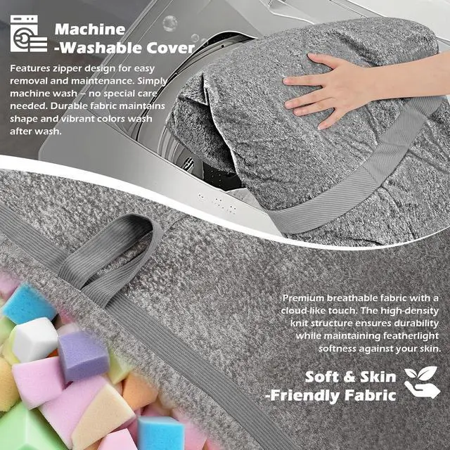 Alt view image 6 of 6 - 5FT Bean Bag Chair,Giant BeanBag Chairs with Memory Foam Filled, Ultra-Soft Velvet with Portable Handle & Removable Cover, Comfy Bean Bag Sofa for Living Room, No Assembly - Dark Grey