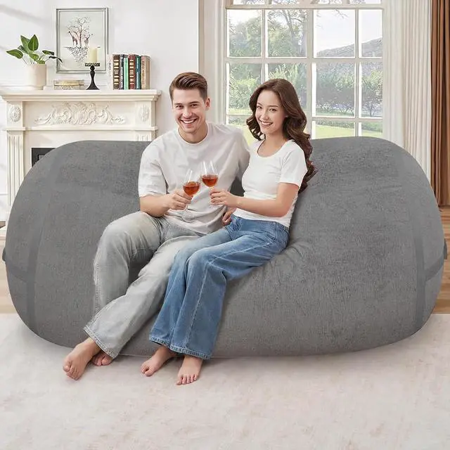 Alt view image 3 of 6 - 6FT Bean Bag Chair,Giant BeanBag Chairs with Memory Foam Filled, Ultra-Soft Velvet with Portable Handle & Removable Cover, Comfy Bean Bag Sofa for Living Room, No Assembly - Dark Grey