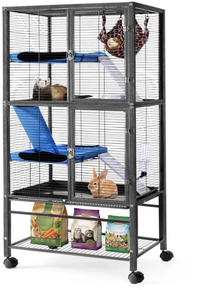 Main image of 55''H Large Metal Rolling Ferrets Cage, Cage for Rats/Chinchillas, 0.5'' Bar Spacing for Ferret,Small Animal Cage w/Removable Ramp & Platform