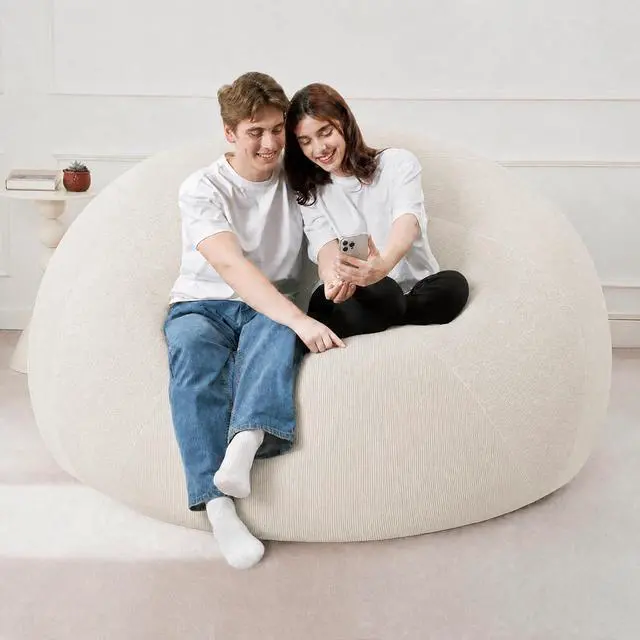 Alt view image 7 of 7 - 5FT Bean Bag Chair Teardrop Bean Bag Chairs for Adults beanbag with Memory Foam Filled with Dual-Tone Unique Combination Corduroy & Luxury Distressed Velvet Washable Cover,Velvet White