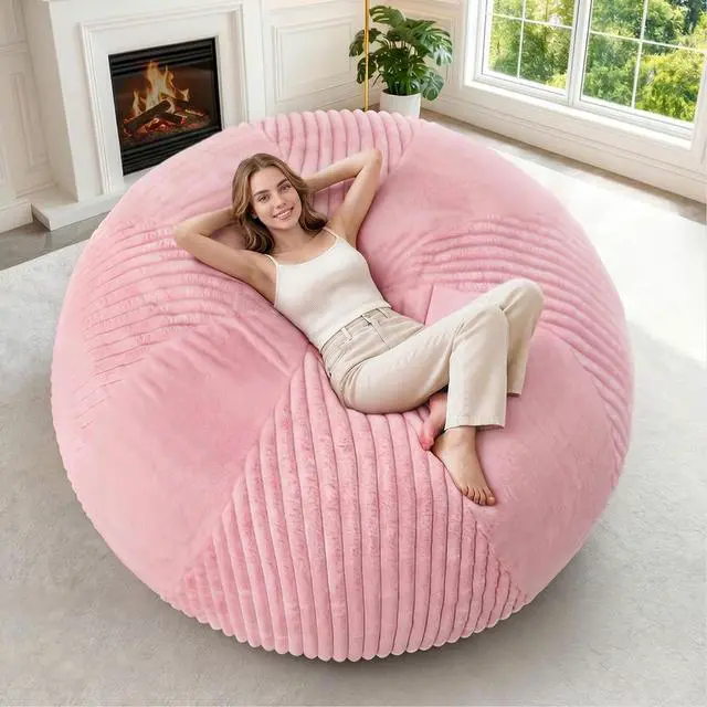 Main image of 6FT Bean Bag Chairs Teardrop Bean Bag Chairs for Adults Beanbag Chair with Memory Foam Filled Soft Plush Leaf alongside Stripe Faux Fur Washable Cover for Dorm, Bedroom(Plush PK)