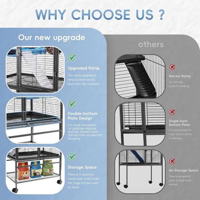 Alt view image 6 of 7 - 55''H Large Metal Rolling Ferrets Cage, Cage for Rats/Chinchillas, 0.5'' Bar Spacing for Ferret,Small Animal Cage w/Removable Ramp & Platform