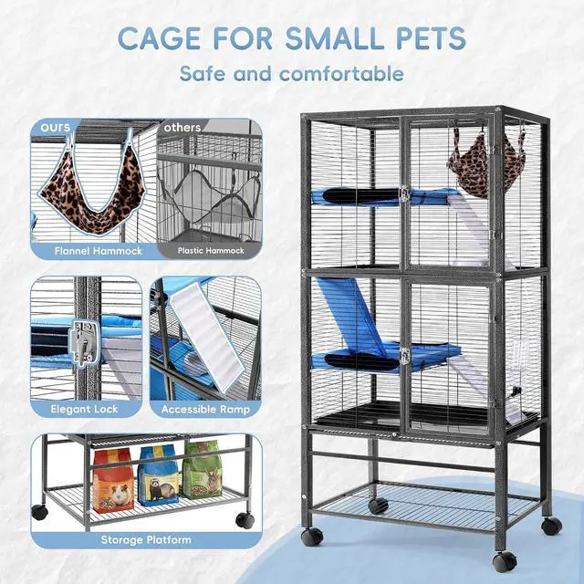 Alt view image 4 of 7 - 55''H Large Metal Rolling Ferrets Cage, Cage for Rats/Chinchillas, 0.5'' Bar Spacing for Ferret,Small Animal Cage w/Removable Ramp & Platform