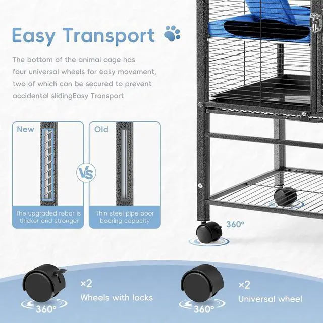 Alt view image 7 of 7 - 55''H Large Metal Rolling Ferrets Cage, Cage for Rats/Chinchillas, 0.5'' Bar Spacing for Ferret,Small Animal Cage w/Removable Ramp & Platform