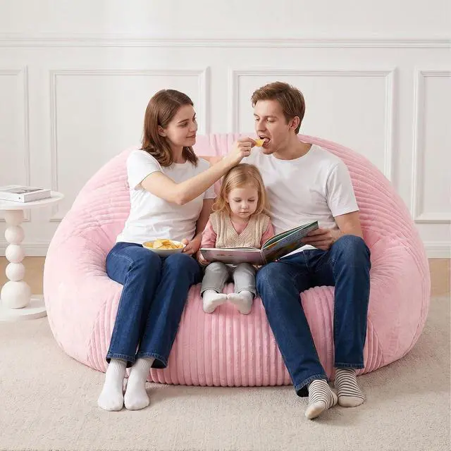Alt view image 7 of 7 - 6FT Bean Bag Chairs Teardrop Bean Bag Chairs for Adults Beanbag Chair with Memory Foam Filled Soft Plush Leaf alongside Stripe Faux Fur Washable Cover for Dorm, Bedroom(Plush PK)