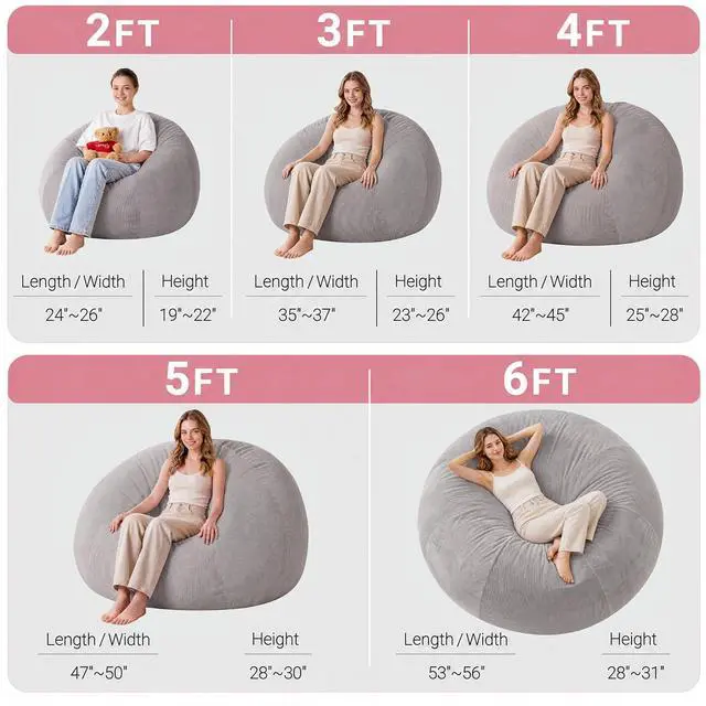 Alt view image 2 of 7 - 6FT Bean Bag Chair Teardrop Bean Bag Chairs for Adults beanbag with Memory Foam Filled with Dual-Tone Unique Combination Corduroy & Luxury Distressed Velvet Washable Cover,Velvet Light Grey