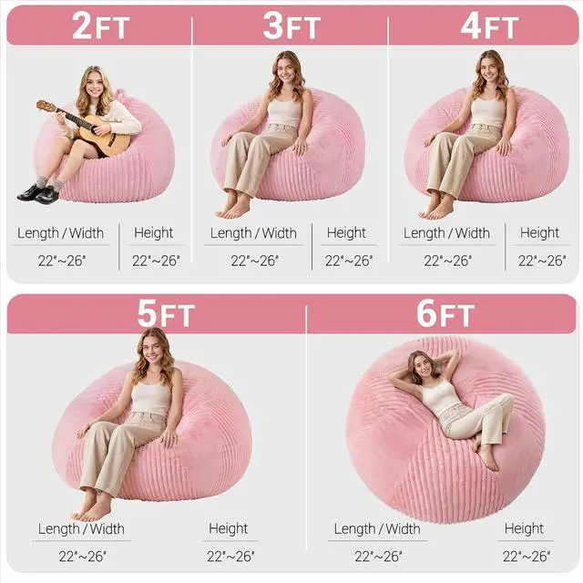 Alt view image 2 of 7 - 5FT Bean Bag Chairs Teardrop Bean Bag Chairs for Adults Beanbag Chair with Memory Foam Filled Soft Plush Leaf alongside Stripe Faux Fur Washable Cover for Dorm, Bedroom(Plush PK)