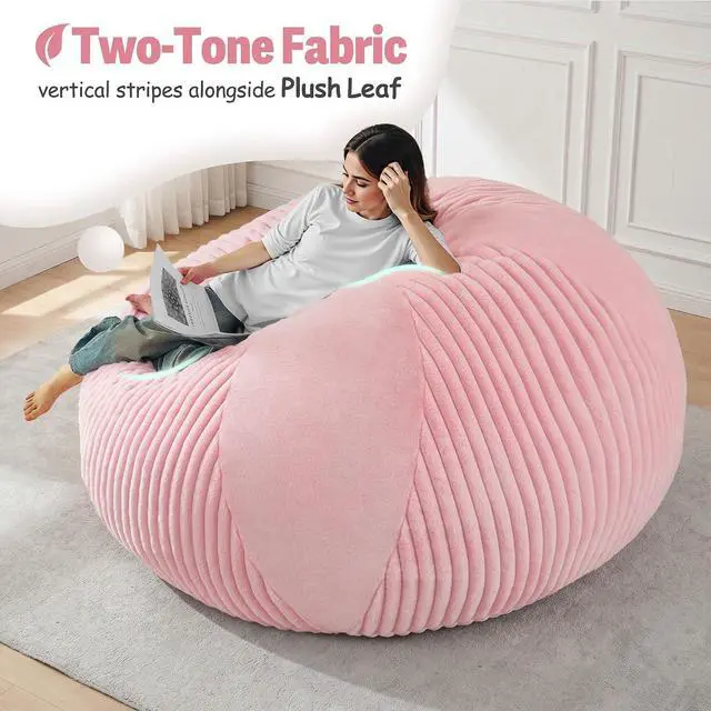 Alt view image 5 of 7 - 6FT Bean Bag Chairs Teardrop Bean Bag Chairs for Adults Beanbag Chair with Memory Foam Filled Soft Plush Leaf alongside Stripe Faux Fur Washable Cover for Dorm, Bedroom(Plush PK)
