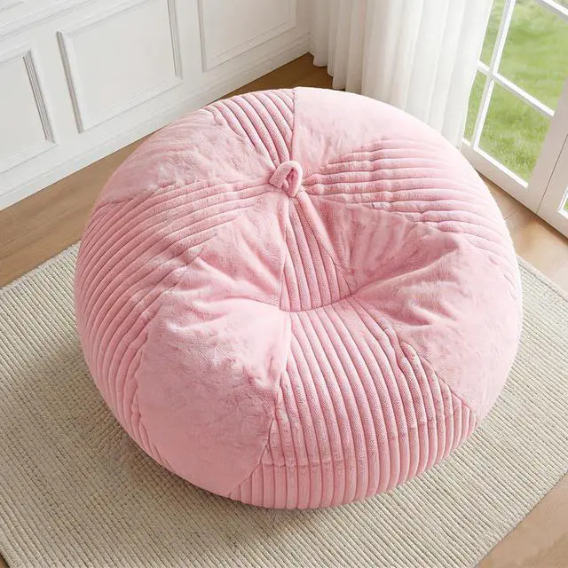 Alt view image 3 of 7 - 6FT Bean Bag Chairs Teardrop Bean Bag Chairs for Adults Beanbag Chair with Memory Foam Filled Soft Plush Leaf alongside Stripe Faux Fur Washable Cover for Dorm, Bedroom(Plush PK)