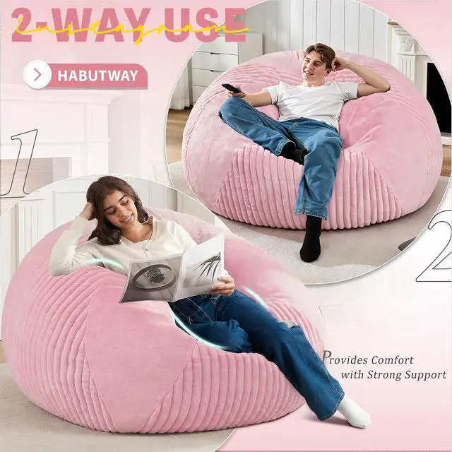 Alt view image 4 of 7 - 6FT Bean Bag Chairs Teardrop Bean Bag Chairs for Adults Beanbag Chair with Memory Foam Filled Soft Plush Leaf alongside Stripe Faux Fur Washable Cover for Dorm, Bedroom(Plush PK)