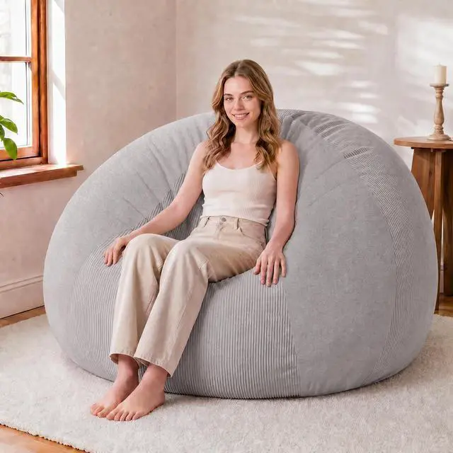 Main image of 5FT Bean Bag Chair Teardrop Bean Bag Chairs for Adults beanbag with Memory Foam Filled with Dual-Tone Unique Combination Corduroy & Luxury Distressed Velvet Washable Cover,Velvet Light Grey