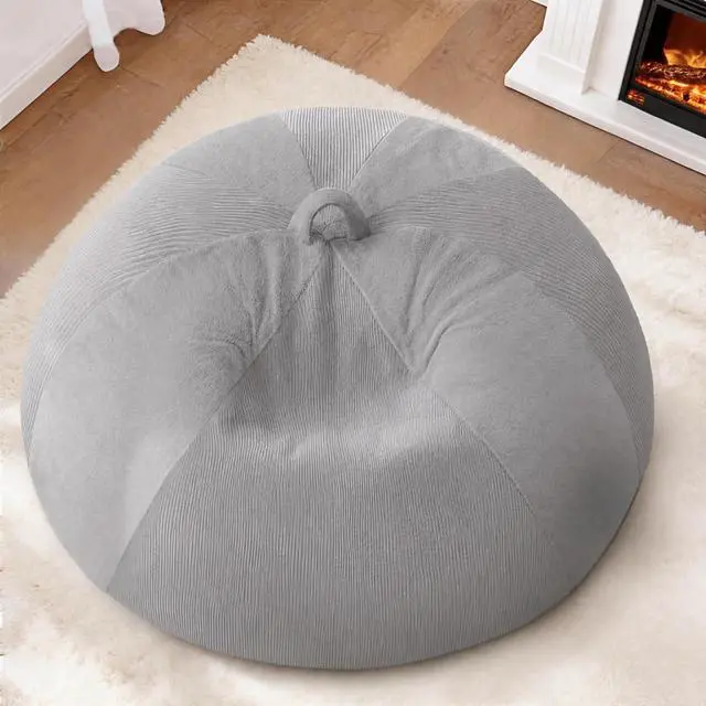 Alt view image 3 of 7 - 5FT Bean Bag Chair Teardrop Bean Bag Chairs for Adults beanbag with Memory Foam Filled with Dual-Tone Unique Combination Corduroy & Luxury Distressed Velvet Washable Cover,Velvet Light Grey
