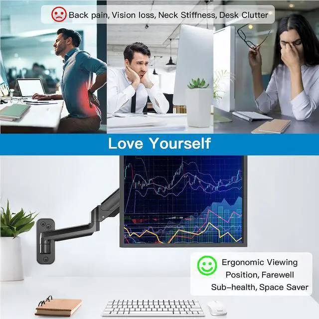 Alt view image 7 of 7 - Single Monitor Wall Mount for 13 to 32 Inch Computer Screen, Gaming Monitor Wall Mount Arm Holds up to 17.6lbs, Height Adjustable Full Motion Wall Monitor Mount-VESA Mount 75x75,100x100