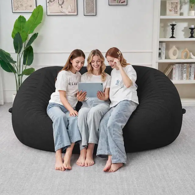Alt view image 3 of 6 - Bean Bag Chair, 6FT Large Bean Bag Chair with Removable Cover, Comfy Beanbag Chair with Memory Foam Filling, Bean Bag Sofa for Living Room Bedroom Reading Room, Black
