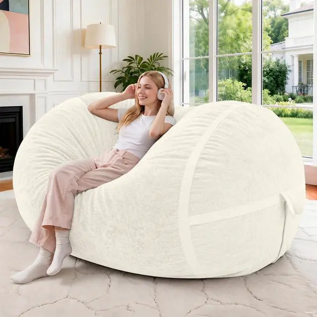 Main image of 4FT Bean Bag Chair, Large BeanBag Chairs with Memory Foam Filled, Ultra-Soft Velvet with Portable Handle & Removable Cover, Comfy Bean Bag Sofa for Living Room, No Assembly - Whtie