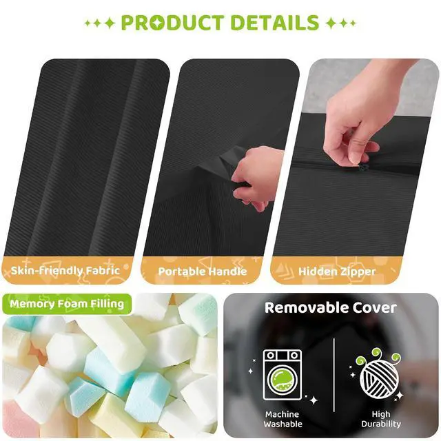Alt view image 6 of 6 - Bean Bag Chair, 6FT Large Bean Bag Chair with Removable Cover, Comfy Beanbag Chair with Memory Foam Filling, Bean Bag Sofa for Living Room Bedroom Reading Room, Black