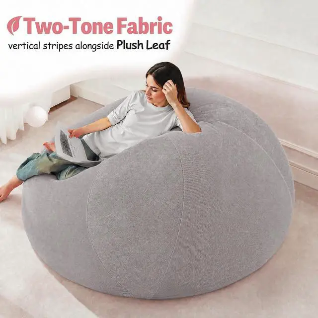 Alt view image 5 of 7 - 5FT Bean Bag Chair Teardrop Bean Bag Chairs for Adults beanbag with Memory Foam Filled with Dual-Tone Unique Combination Corduroy & Luxury Distressed Velvet Washable Cover,Velvet Light Grey