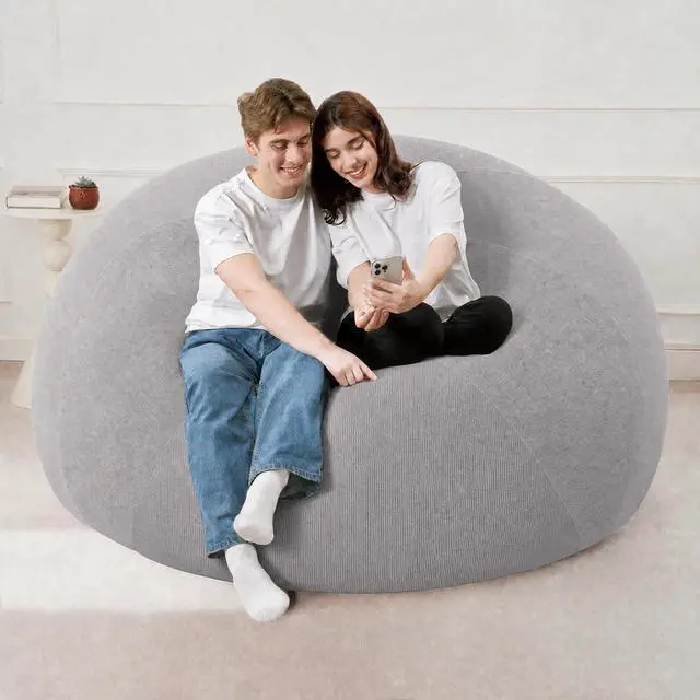 Alt view image 7 of 7 - 5FT Bean Bag Chair Teardrop Bean Bag Chairs for Adults beanbag with Memory Foam Filled with Dual-Tone Unique Combination Corduroy & Luxury Distressed Velvet Washable Cover,Velvet Light Grey