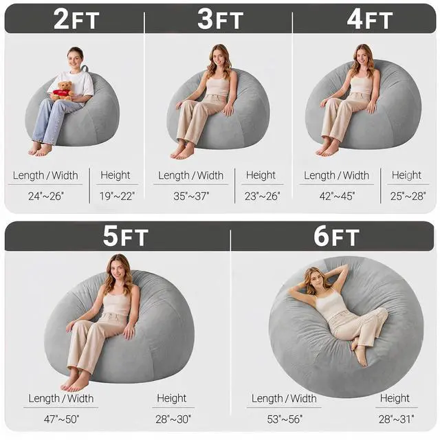Alt view image 2 of 7 - 6FT Bean Bag Chair Teardrop Bean Bag Chairs for Adults beanbag with Memory Foam Filled with Dual-Tone Unique Combination Corduroy & Luxury Distressed Velvet Washable Cover,Corduroy Light Grey