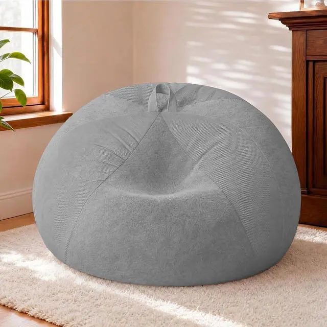 Alt view image 3 of 7 - 5FT Bean Bag Chair Teardrop Bean Bag Chairs for Adults beanbag with Memory Foam Filled with Dual-Tone Unique Combination Corduroy & Luxury Distressed Velvet Washable Cover,Corduroy Light Grey