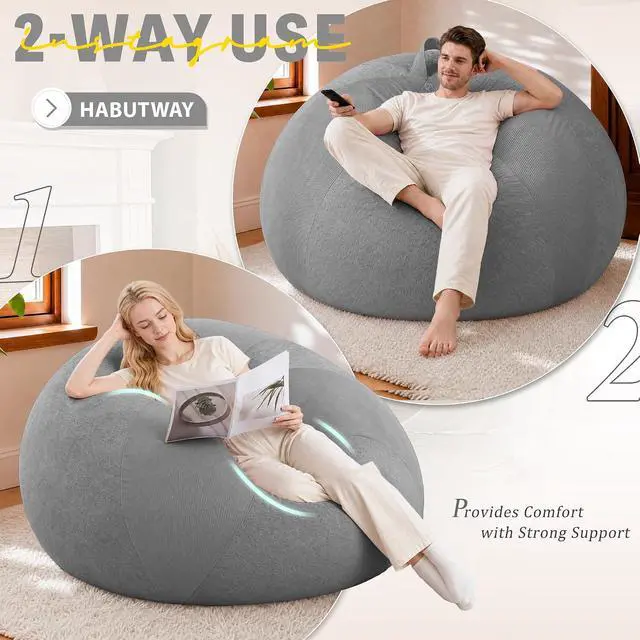 Alt view image 4 of 7 - 6FT Bean Bag Chair Teardrop Bean Bag Chairs for Adults beanbag with Memory Foam Filled with Dual-Tone Unique Combination Corduroy & Luxury Distressed Velvet Washable Cover,Corduroy Light Grey
