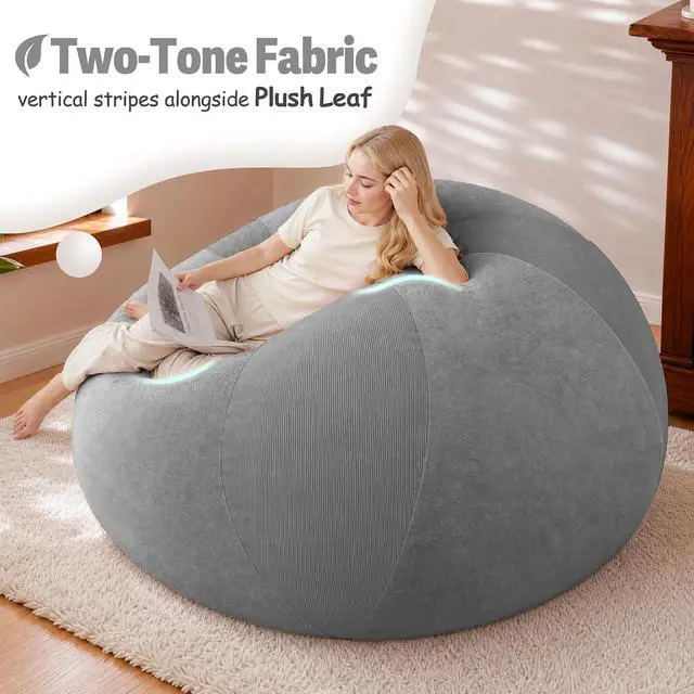 Alt view image 5 of 7 - 6FT Bean Bag Chair Teardrop Bean Bag Chairs for Adults beanbag with Memory Foam Filled with Dual-Tone Unique Combination Corduroy & Luxury Distressed Velvet Washable Cover,Corduroy Light Grey