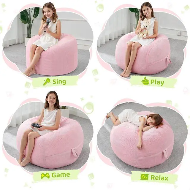 Alt view image 5 of 7 - Bean Bag Chair, 2FT Bean Bag Chairs with Memory Foam Filling, Small Beanbag Chairs with Portable Handle, Comfy Bean Bag Sofa for Living Room Bedroom Reading Room, Pink