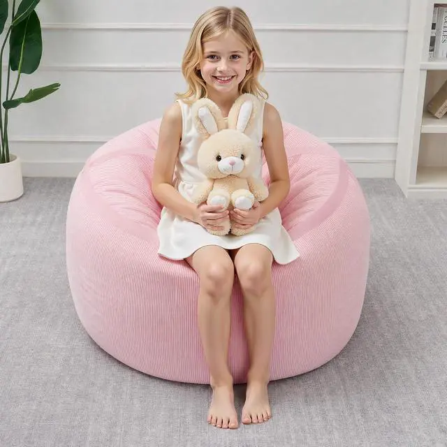 Alt view image 3 of 7 - Bean Bag Chair, 2FT Bean Bag Chairs with Memory Foam Filling, Small Beanbag Chairs with Portable Handle, Comfy Bean Bag Sofa for Living Room Bedroom Reading Room, Pink