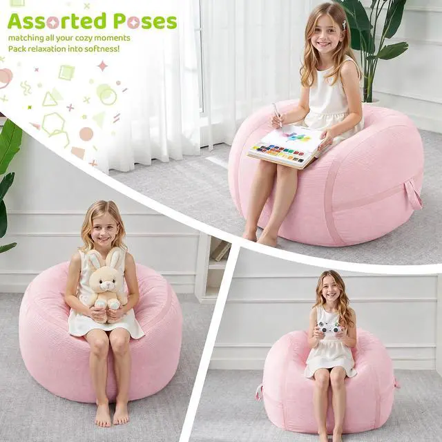 Alt view image 6 of 7 - Bean Bag Chair, 2FT Bean Bag Chairs with Memory Foam Filling, Small Beanbag Chairs with Portable Handle, Comfy Bean Bag Sofa for Living Room Bedroom Reading Room, Pink