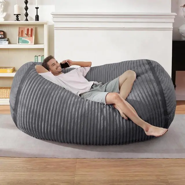 Alt view image 3 of 6 - Bean Bag Chair 5FT Giant Bean Bag Chairs for Adults with Memory Foam Filled,5'Beanbag Chair with Soft Faux Fur Cover,Comfy Bean Bag Sofa Lounger for Living Room,Game Room,Bedroom-Dark Grey