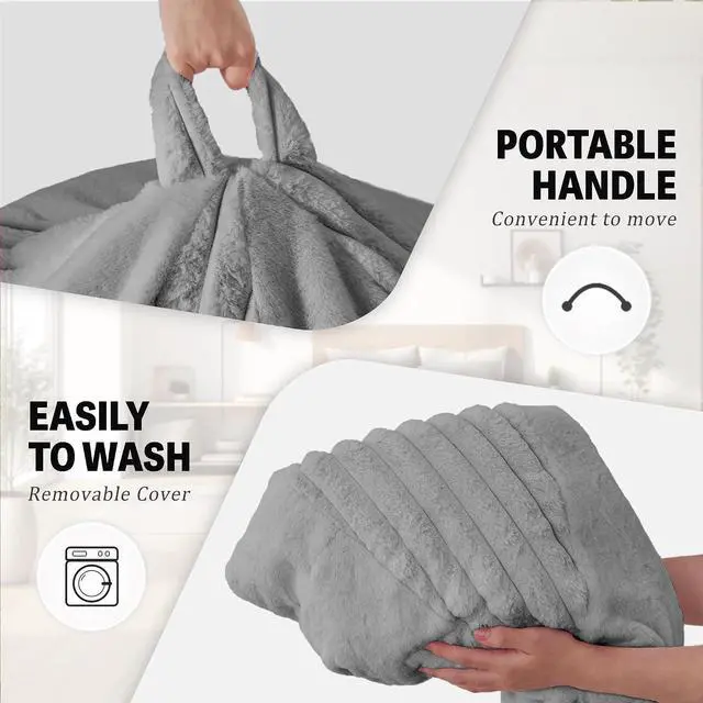 Alt view image 6 of 7 - 6FT Bean Bag Chairs Teardrop Bean Bag Chairs for Adults Beanbag Chair with Memory Foam Filled Soft Plush Leaf alongside Stripe Faux Fur Washable Cover for Dorm, Bedroom(Plush DGY)