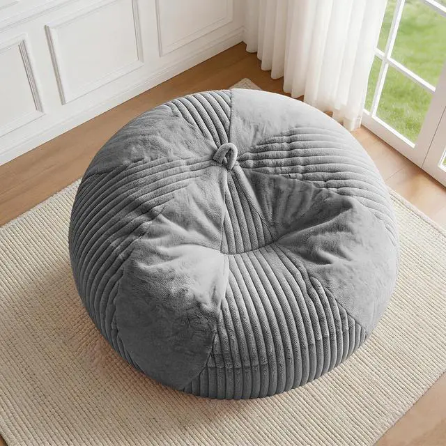 Alt view image 3 of 7 - 5FT Bean Bag Chairs Teardrop Bean Bag Chairs for Adults Beanbag Chair with Memory Foam Filled Soft Plush Leaf alongside Stripe Faux Fur Washable Cover for Dorm, Bedroom(Plush DGY)