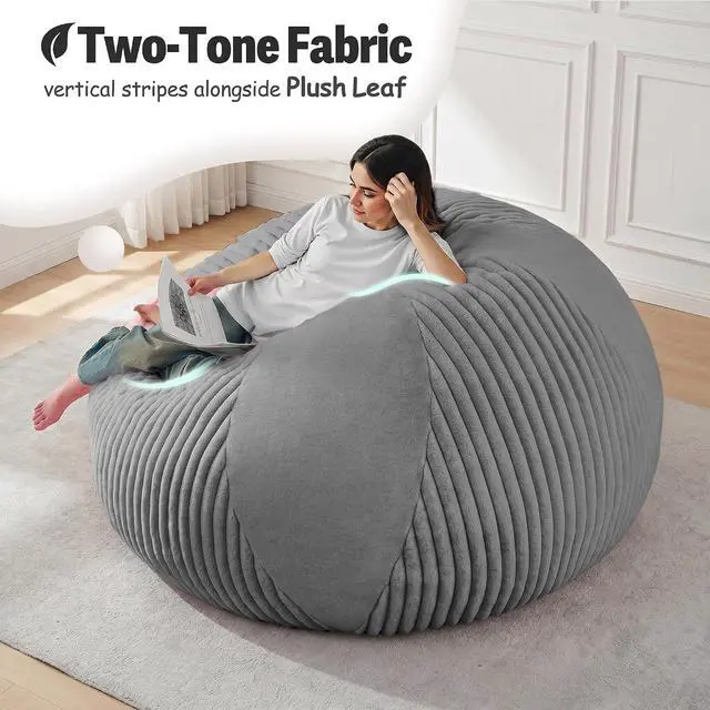 Alt view image 5 of 7 - 5FT Bean Bag Chairs Teardrop Bean Bag Chairs for Adults Beanbag Chair with Memory Foam Filled Soft Plush Leaf alongside Stripe Faux Fur Washable Cover for Dorm, Bedroom(Plush DGY)