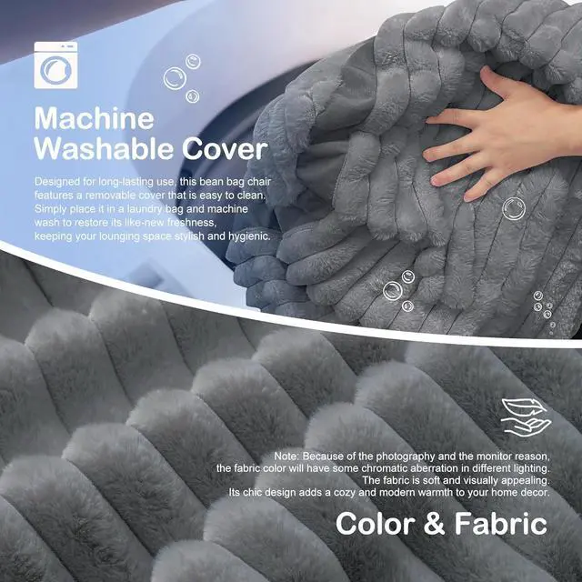 Alt view image 6 of 6 - Bean Bag Chair 4FT Large Bean Bag Chairs for Adults with Memory Foam Filled,4'Beanbag Chair with Soft Faux Fur Cover,Comfy Bean Bag Sofa for Classroom,Living Room,Game Room,Bedroom-Dark Grey