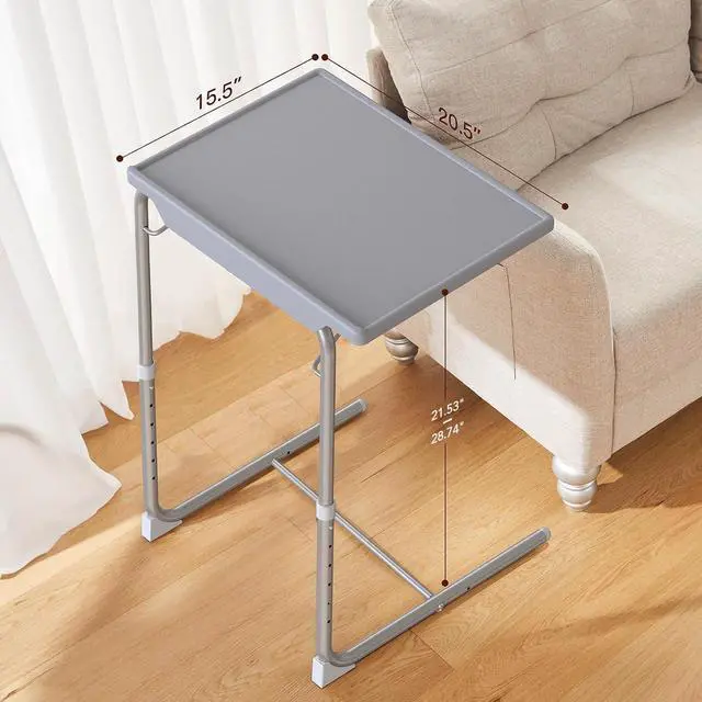 Alt view image 3 of 7 - Adjustable TV Tray Table - TV Dinner Tray on Bed & Sofa, Comfortable Folding Table with 6 Height & 3 Tilt Angle Adjustments (Gray)