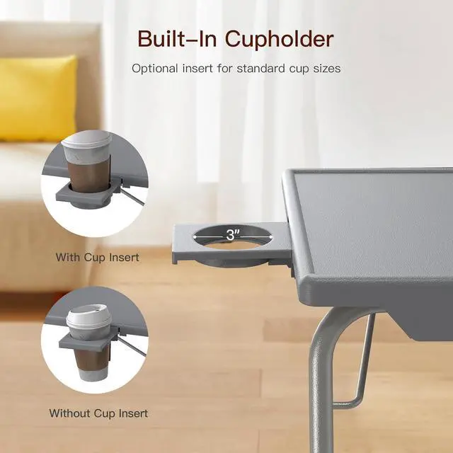 Alt view image 4 of 7 - Adjustable TV Tray Table - TV Dinner Tray on Bed & Sofa, Comfortable Folding Table with 6 Height & 3 Tilt Angle Adjustments (Gray)
