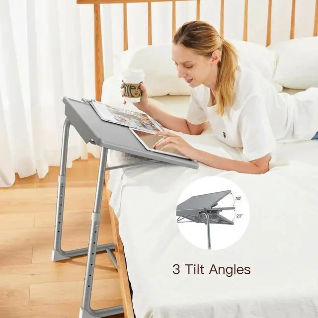 Alt view image 6 of 7 - Adjustable TV Tray Table - TV Dinner Tray on Bed & Sofa, Comfortable Folding Table with 6 Height & 3 Tilt Angle Adjustments (Gray)