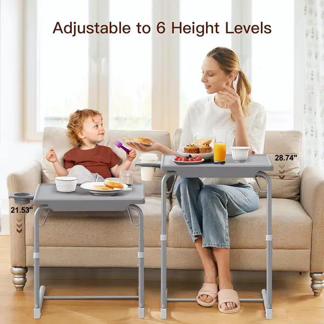 Alt view image 7 of 7 - Adjustable TV Tray Table - TV Dinner Tray on Bed & Sofa, Comfortable Folding Table with 6 Height & 3 Tilt Angle Adjustments (Gray)