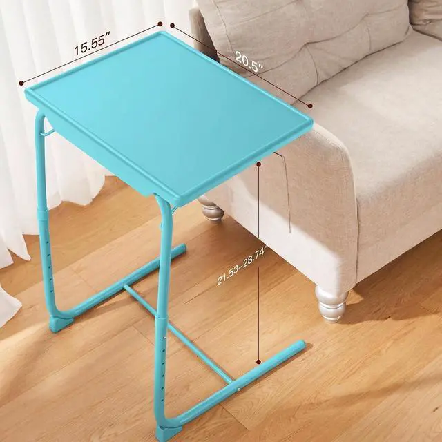 Alt view image 3 of 7 - Adjustable TV Tray Table - TV Dinner Tray with Cup Holder on Bed & Sofa, Comfortable Folding Table with 6 Height & 3 Tilt Angle Adjustments for Laptop (Azure)